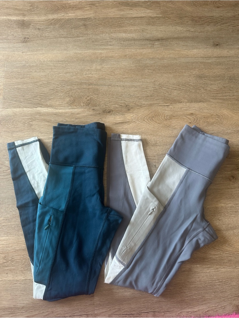 Athleta Girls' Leggings in Teal & Light Gray Colorblock